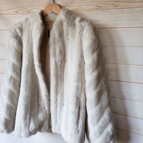 Vintage Avec Tu Glenoit Lined Faux Fur Coat 1970 Size 13 Made in USA Cream Gray - Picture 2 of 16